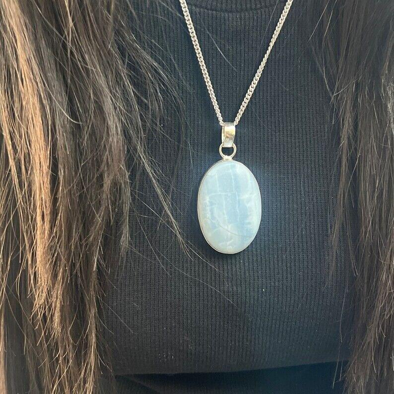 Owyhee Opal Pendant With Silver Chain Necklace 925 Sterling Silver Pendant
