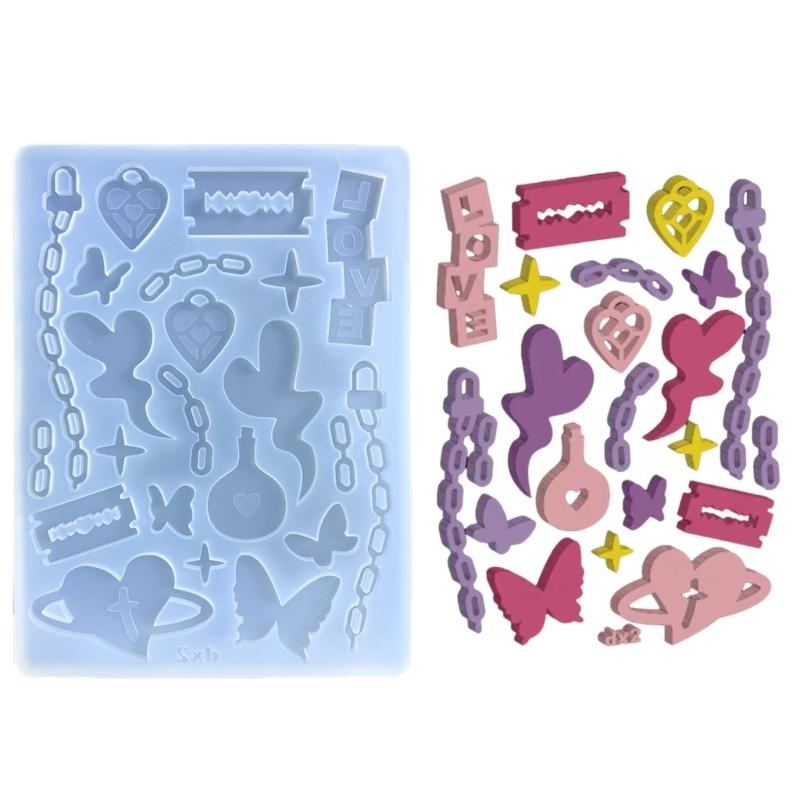 Filler Various Symbols Love Butterfly Chain Silicone Mold Keyring Pendant Handmade Ornament Mold for Birthday Gift