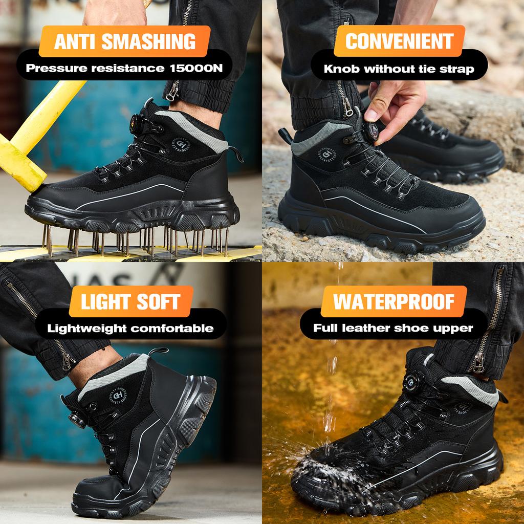 rotating button safety shoes with steel toe cap anti smash anti puncture winter lightweight safety shoes men ankle safety boots