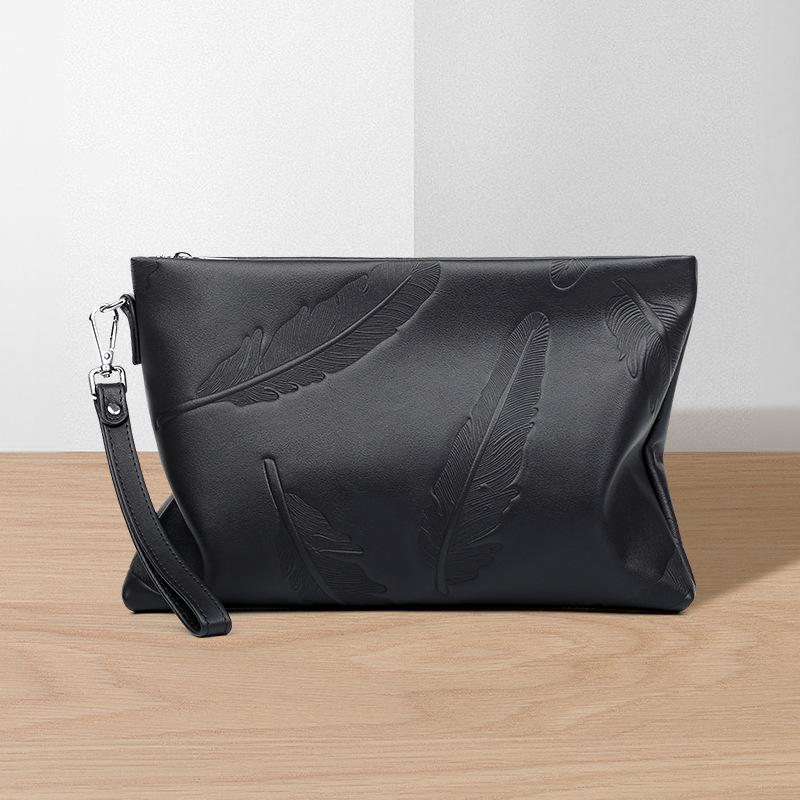 Genuine Leather Men's Envelope Bag Large Capacity Top Layer Cowhide Hold Men's Bag Fashion Embossed Casual Men's Handbag