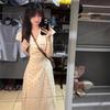 Summer New French V-neck Floral Dress Femininity Vacation Style Waist Thin a Word Long Skirt