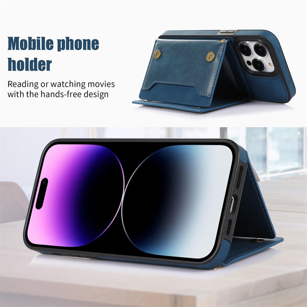 Für iPhone 16 Pro Max Ständerhülle mit Umhängeband TPU Leder Brieftasche Handyhülle RFID-Blockierung