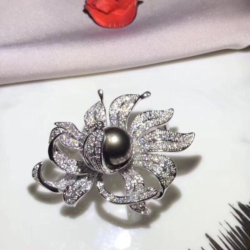 12mm Big Natural Black Pearl Flower Brooch Fashion Sweater Jewelry for Women