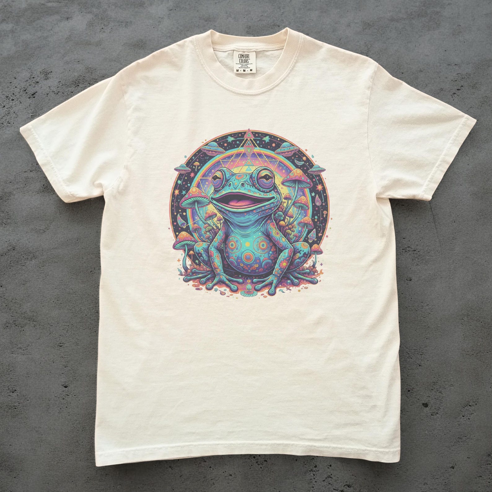 Trippy Frog Shirt, Psychedelic Mushroom Tee, Unisex Comfort Colors, Frog Lover Gift, Cosmic Frog T shirt, Goblincore Shirt, Fantasy Frog 2XL
