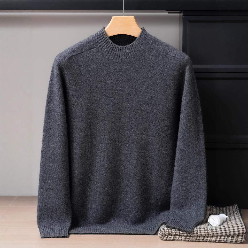 Pure cashmere shirt men's thickened semi-turtleneck saddle shoulder cashmere with knitted sweater men's
