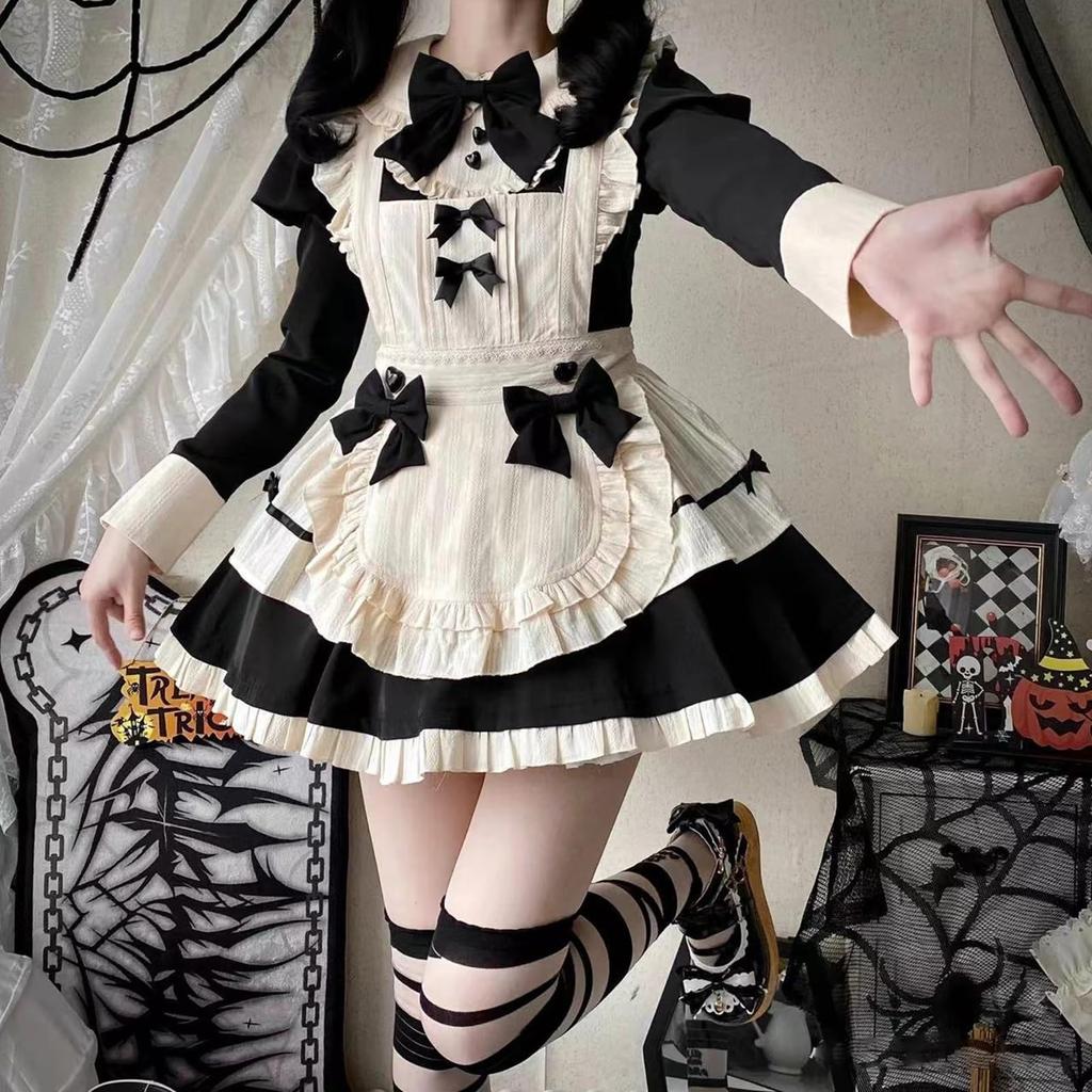 KALAOK Maid Costume Cosplay Cute Halloween Popular for School 8295 Small Set, Maid, Costume, Festivals, Women's Costumes, Beige,