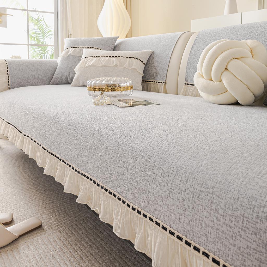 French Light Luxury Cream Style Simple European Sofa Cushion Universal In All Seasons High Sense Non-Slip Skirt Seat Cushion Cover Cloth Towel