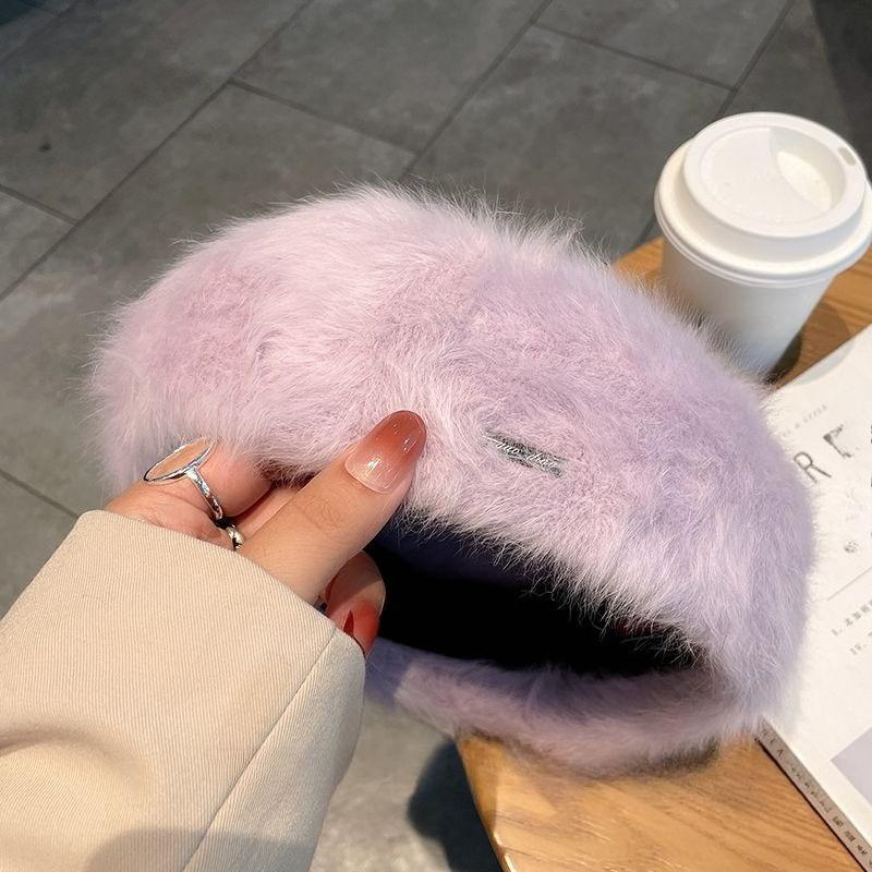 Ladies White Rabbit Fur Hat Winter Beret Autumn and Winter Versatile Trendy Retro Bud Hat