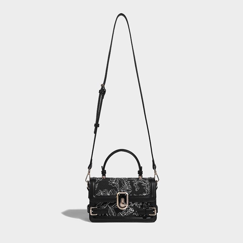 Box bag for women, niche embroidered handbag, 2024 new model, soft leather small square bag, high-end commuter crossbody bag, trendy