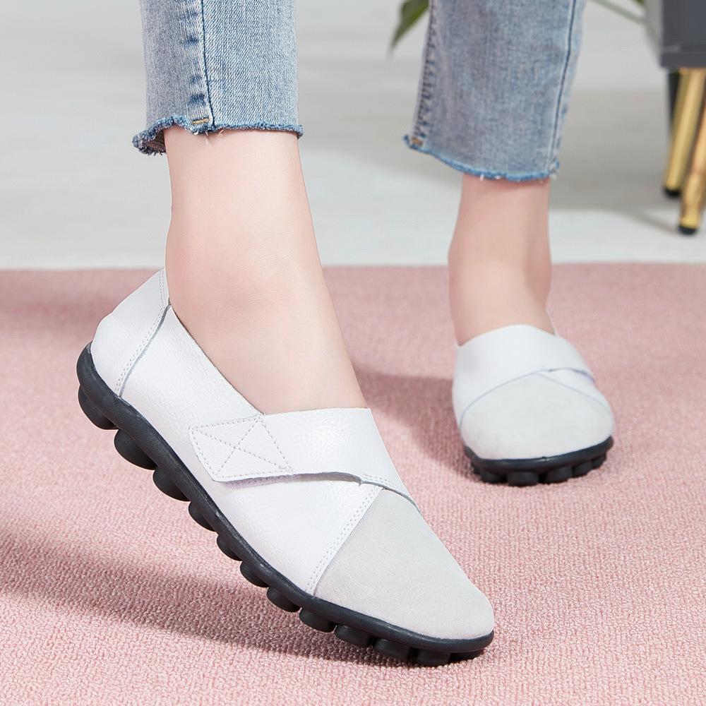 Mocasines de piel de vaca para mujer de talla grande con velcro mágico para otoño e invierno