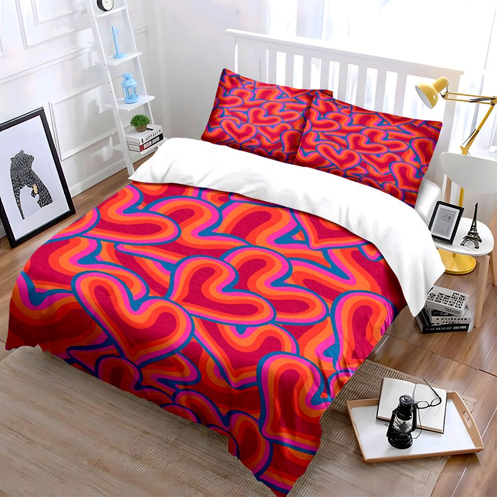 Multicolored wavy heart shapes. Bedding sets Duvet cover sets Duvet covers Pillowcases(1 * Duvet Cover 2 * Pillowcases without duvet insert)