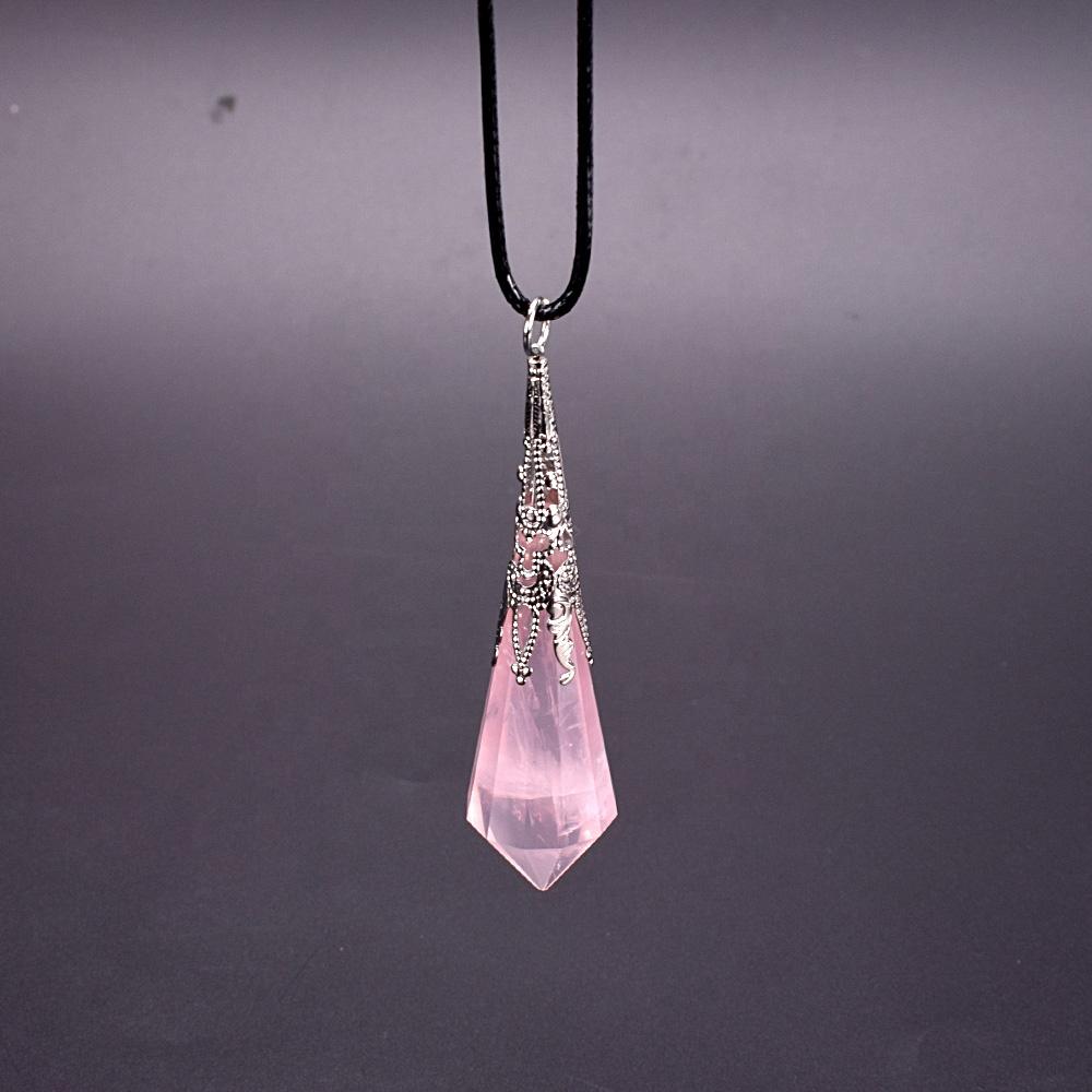 Gemstone Magic Reiki Rose Quartz Crystal Healing Charka Dowsing Pendulum Necklace Pendant