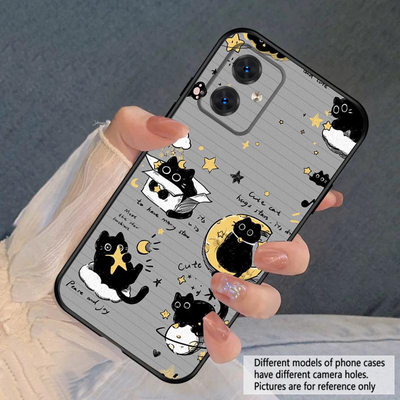 Cartoon Moon Cat For Motorola Moto G 04 G05 G14 15 24 34 35 54 55 75 84 85 Edge 40 50 Fusion 60 Fusion silicone soft phone case