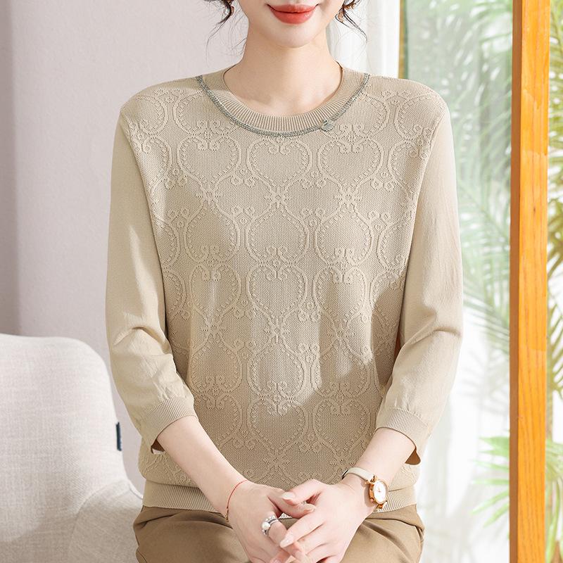 

Seven-Sleeve Knit Cardigan: Stylish Spring/Summer Ice Silk Top for Middle-Aged & Elderly Women 3XL (recommended for 140-160 lbs)