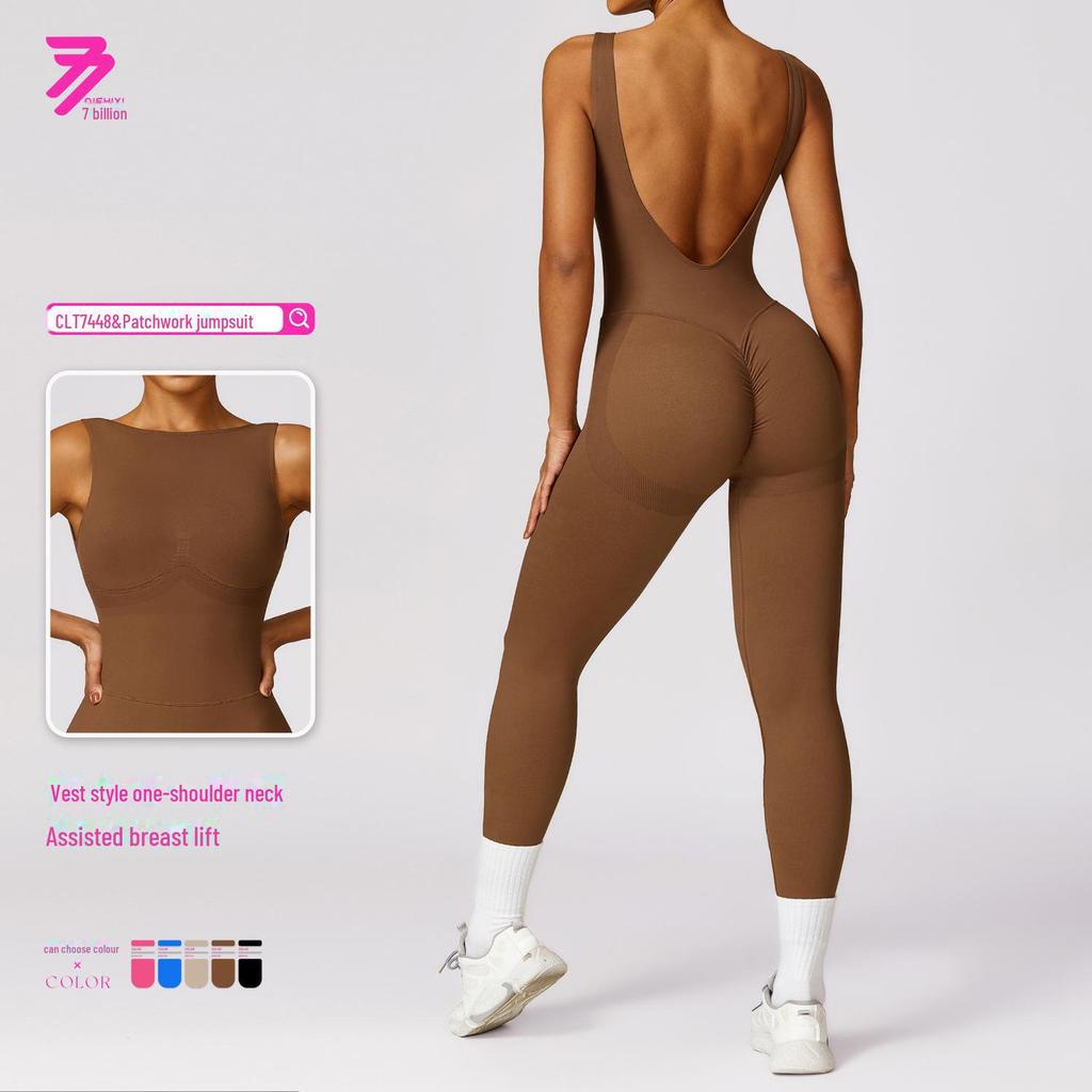 "Damen Europäischer & Amerikanischer Enger Rücken Yoga Jumpsuit": Fitness- & Hüfthebendes Design"