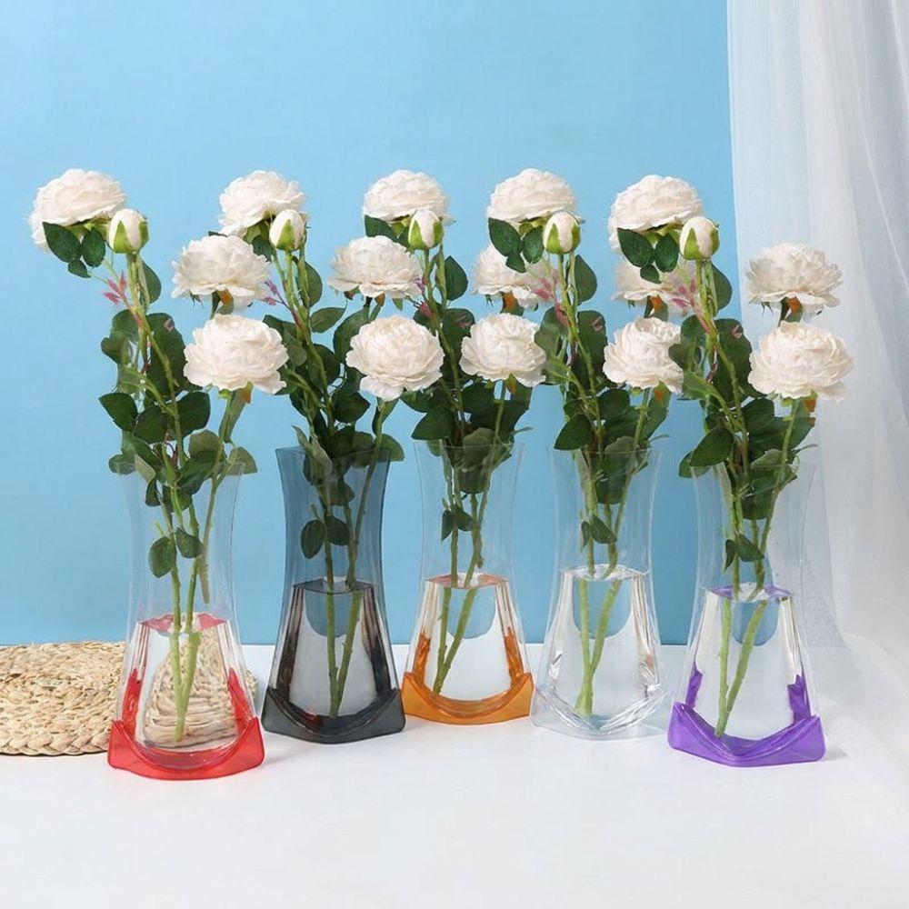 5Pcs Shatterproof Clear PVC Flower Vase Folding Plant Containers Easy To Clean Expandable Vase  Room