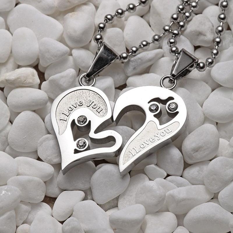 1Pair Couple Iron Chain Heart Love Necklaces Trendy Paired Suspension Pendants