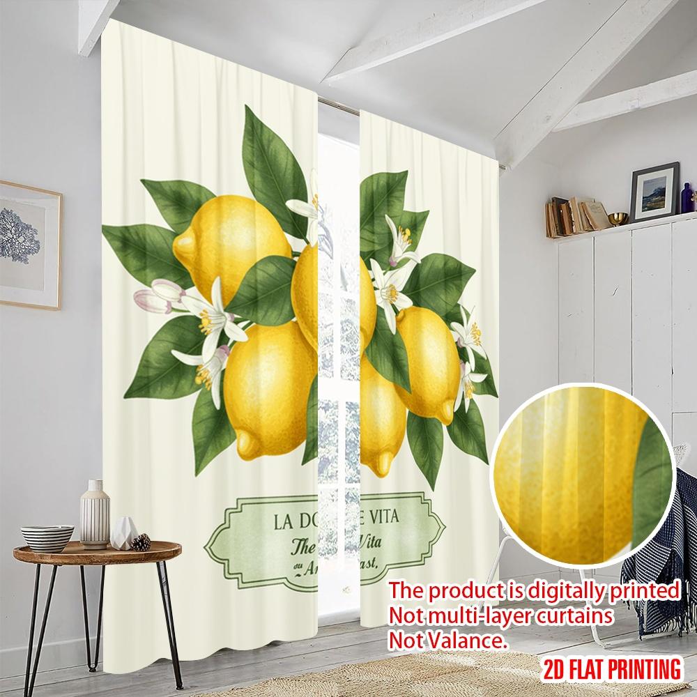 2 Stück 2D Flachdruck Vorhänge Zitronen Amalfiküste Leben Polyester Ohne Strom Festliche Vorhänge für Feiertagsfeiern Zuhause