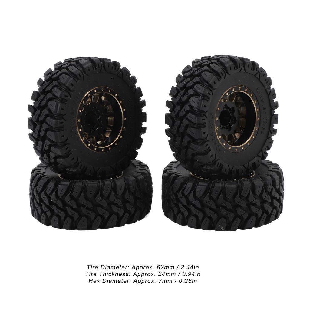 4PCS 1.2in RC Wheel Tires Rubber Brass Rim Superior Traction Enhanced Stability Black for Traxxas 1/18 RC Cars