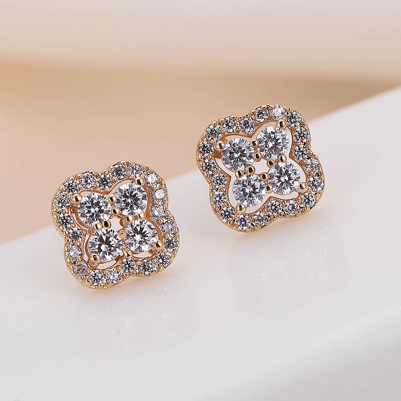 European and American Four-Leaf Clover Diamond Stud Earrings - Geometric Metal Jewelry
