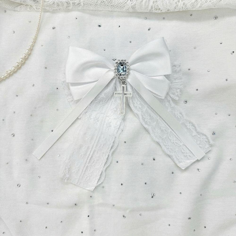 Cute Bow Cross Pendant Gothic Hair Clip Exquisite Lace Design Y2K Hair Clip  Girl's Accessories