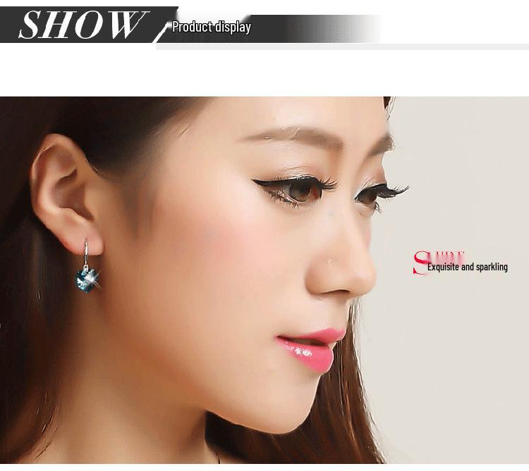 Korean Ocean Heart Blue Crystal S925 Silver Women's Earrings