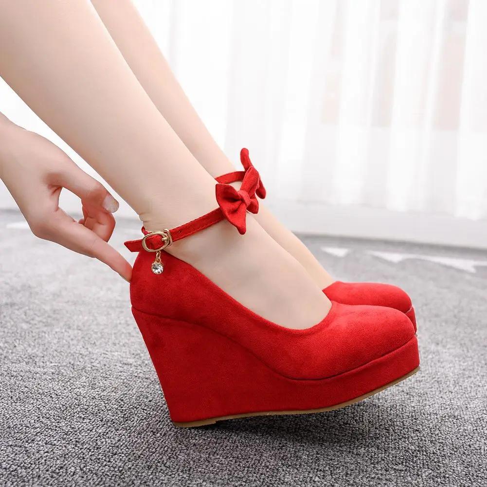 Plus Size 33-42 Shoes for Women Autumn High Heel Platform Wedges Female Pumps Women Buckle Strap Party Evening Wedding Shoes