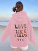 Damen Plus Size Sweatshirt mit doppeltem Kapuz mit Kordelzug und Buchstabenaufdruck, gefüttert