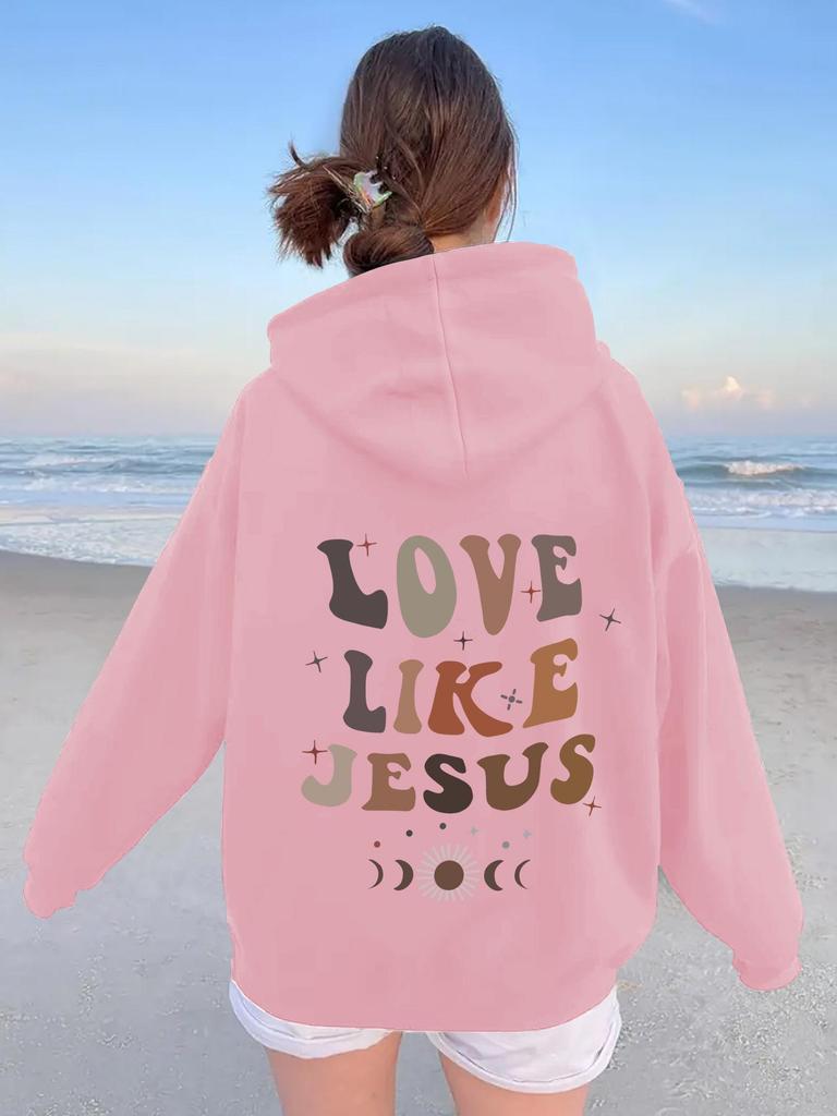 Damen Plus Size Sweatshirt mit doppeltem Kapuz mit Kordelzug und Buchstabenaufdruck, gefüttert