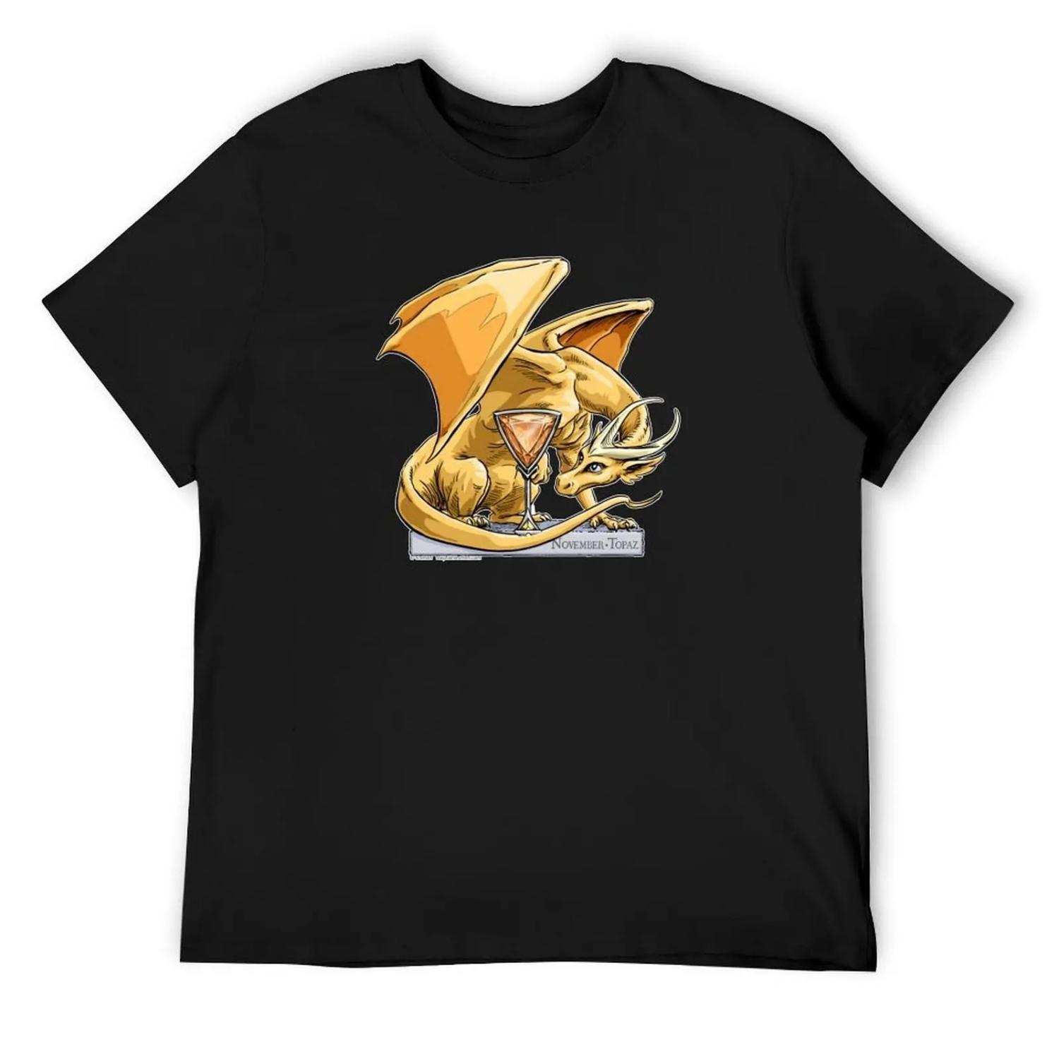 Birthstone Dragon_ November Topaz Illustration T-Shirt plain sports fans Anime t-shirt plain black t shirts men S чёрный