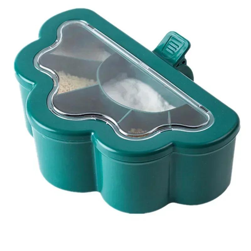 Simple Design Solid Seasoning Box Suitable Cook Food Moisture-proof Seasoning Salt Jar Integrated Multi Grid Kitchen Flavour Box