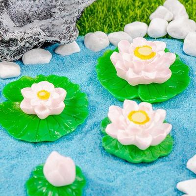 6 Stück Märchengarten Mikrolandschaft Harzhandwerk Mini Frosch Statue Tiermodell Lotusblatt und Blume Heim DIY Dekoration