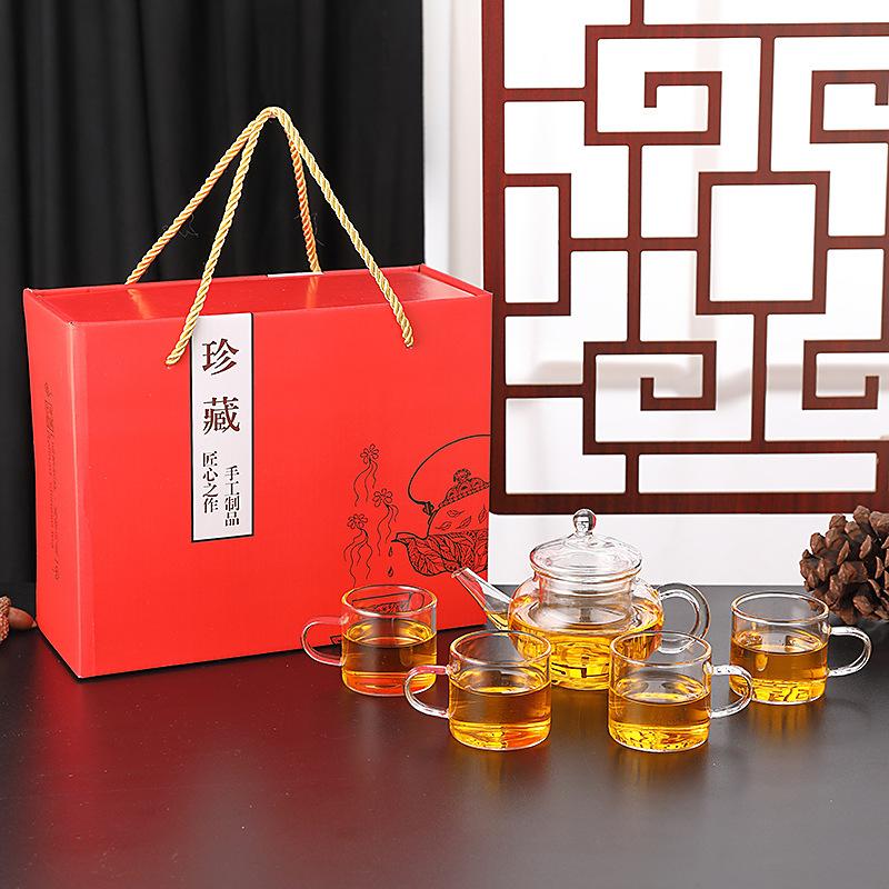 Glass Tea Set, Full Set of Gift Boxes, Household High Temperature Resistant Kung Fu Teapot, Teacup, Souvenir Gift, Small Gift