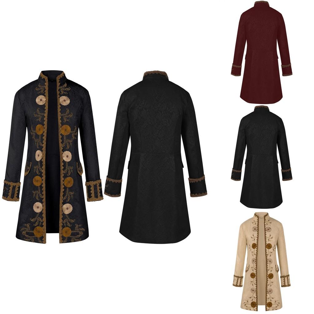 Elegant Medieval Style Men's Overcoat In Burgundy Black And Beige Available