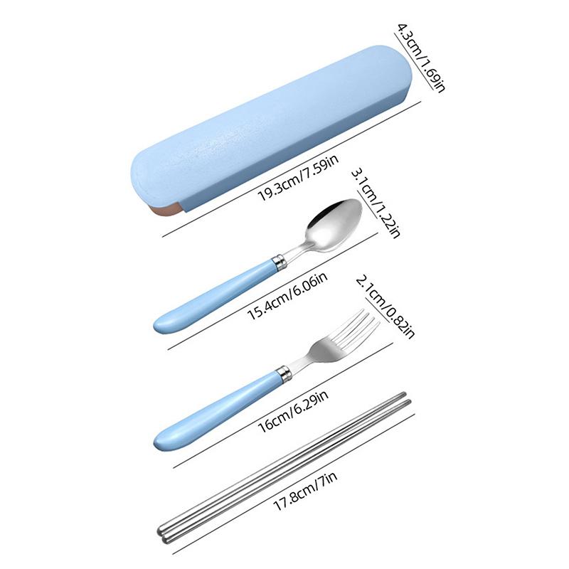 Stainless Steel Portable Cutlery Set Outdoor Camping Fork Spoon And Chopsticks Three-Piece Set