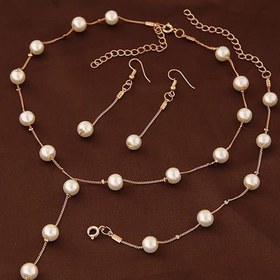 Koreanische Mode Elegantes Perlen-Schmuckset: Halskette, Ohrringe & Armband