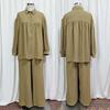 New Arrival: Beaded Long Sleeve Top & Wide Leg Pants Set - Muslim Women's Fashionable Casual Wear