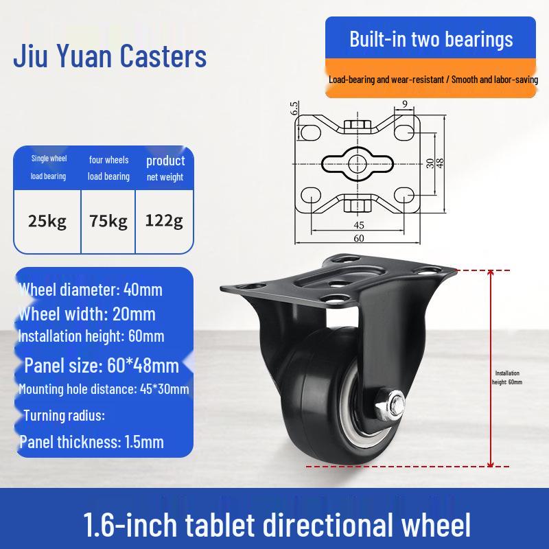 Black Heavy-Duty Swivel Casters with Brakes for Furniture, Cabinets & Industrial Use, Double Bearing Wheels