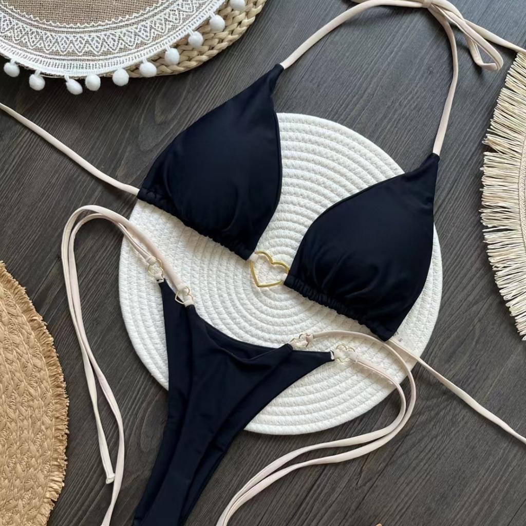 New nylon solid color love bikini suit low waist strap fashion biquini