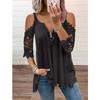 Off Shoulder Women Lace Blouse Summer Hollow Out Shirt Half Sleeve Zipper Casual Elegant V Neck Loose T Shirt