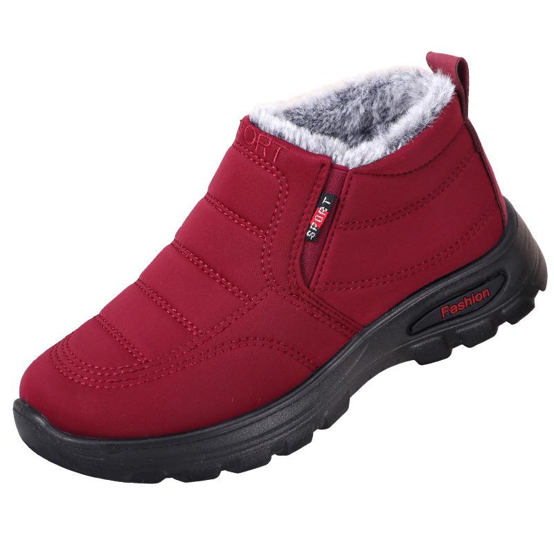 Fashion Winter Cotton Shoes Waterproof Women's Couple Boots with Thick Velvet for Warmth, Middle Aged and Elderly Anti Slip Snow Boots