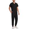 Men Quick Drying Fabric Solid Color V-neck Pocket Short Sleeved Pants Set Workwear