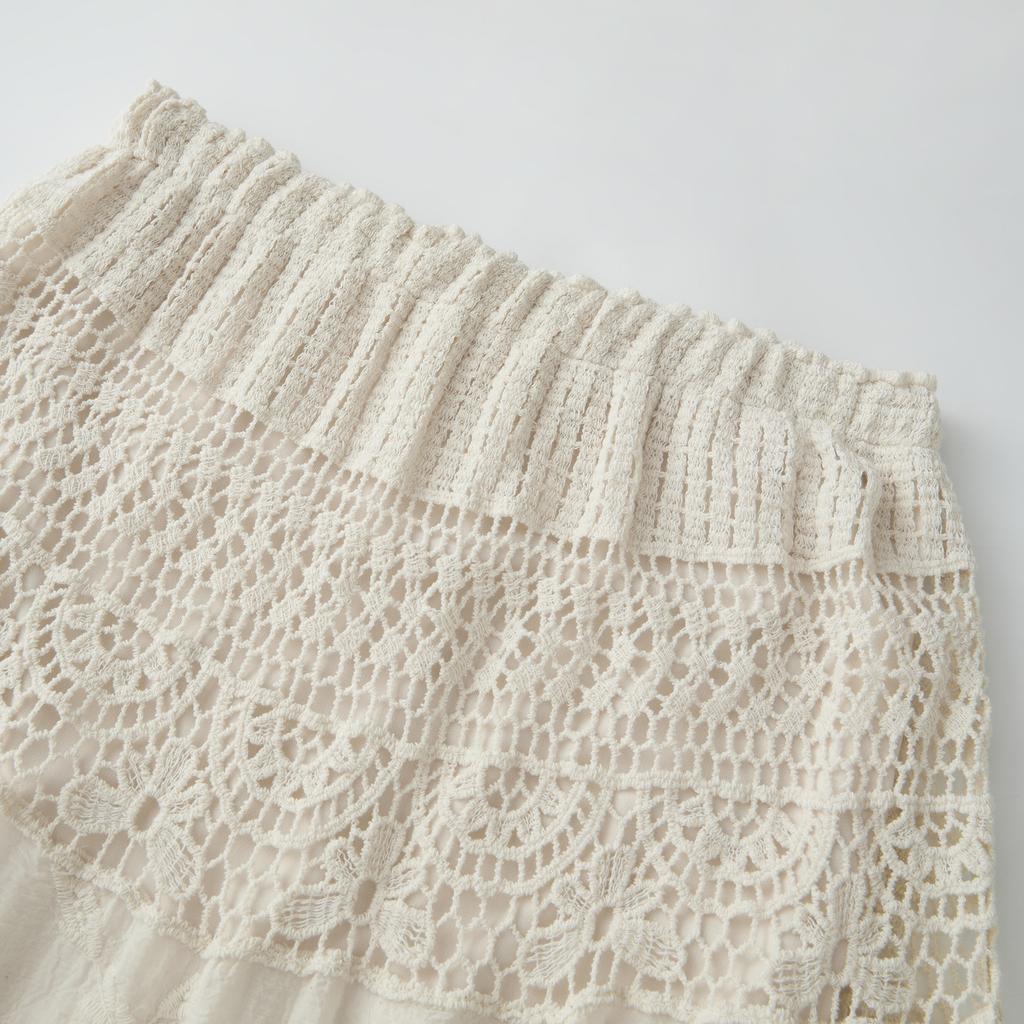 Summer Lace Flower Beach Skirts Women A-line Maxi Skirt Long Crochet Boho Flowy Skirt for Beach Holiday Outfits