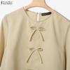 ZANZEA Two Piece Suit Sets Women Long Sleeve Bow Knot Blouse and Short Skirts 2PCS Outfits