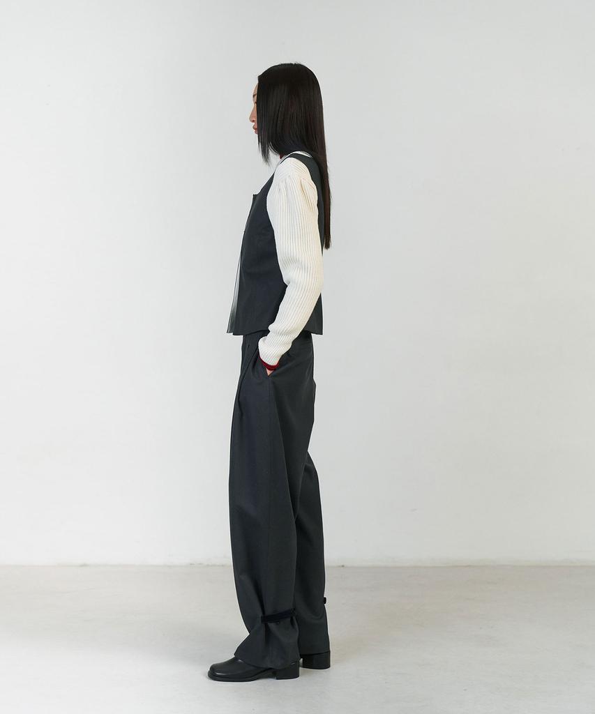 Amomento Solid Wide Tuck Wool Pants_Charcoal