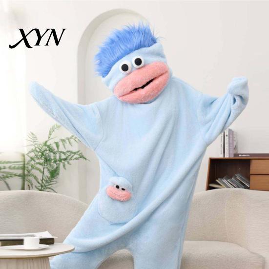 Warm Plush Onesie Funny Wearable Big Mouth Pajamas for Kids, Adults, Soft Kids Sleepwear Fleece Cozy Home Loungewear, Hooded One-Piece Jumpsuit Dress