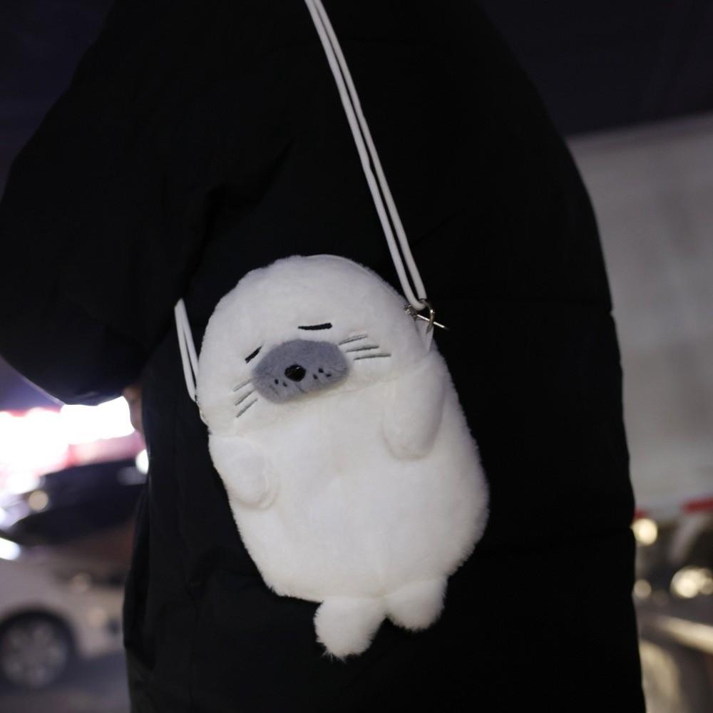 Casual Adjustable Straps Seal Shoulder Pouch Cute Thickened Seal Handbag Lightweight Soft Crossbody Bag Gifts
