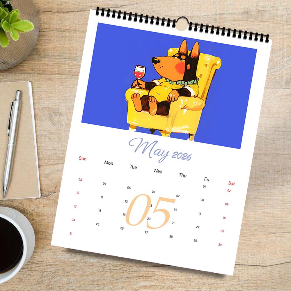 1pc 2026 Wall Calendar, Cartoon Hand-Drawn Dog Theme,12 Beautiful Designs, Perfect Gift for Birthdays, Christmas, New Year