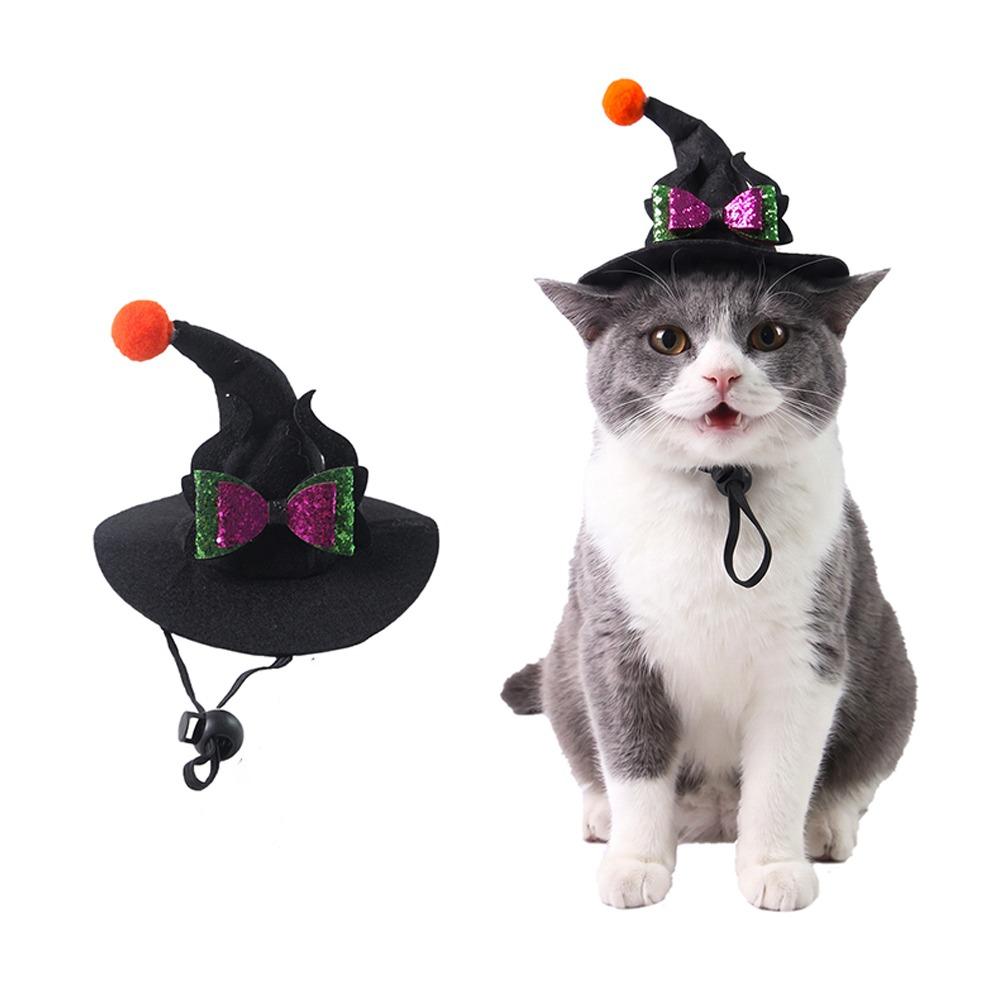 Adjustable Strap Pet Halloween Witch Hat Curved Top Dog Halloween Party Hat  Holiday Decoration