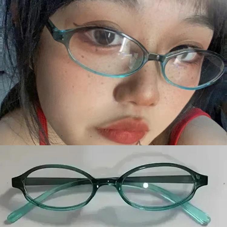 Retro Girls Y2K Red Green Frame Glass Retro Oval Square Glasses Eyewear Women Computer Anti-blue Eyeglasses with Seaside Driving